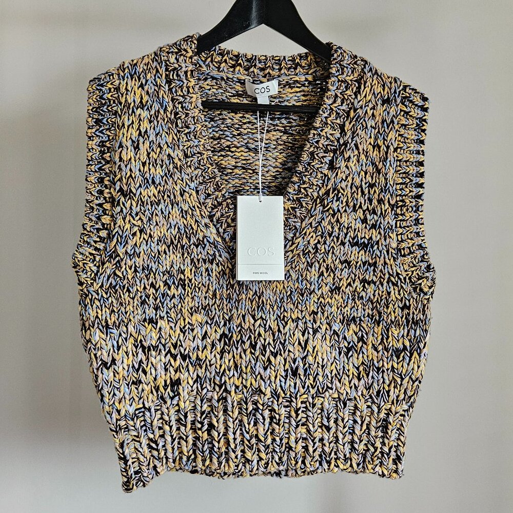 NWT COS CHUNKY HAND-KNIT WOOL VEST - XS/S, Yellow Blue Orange